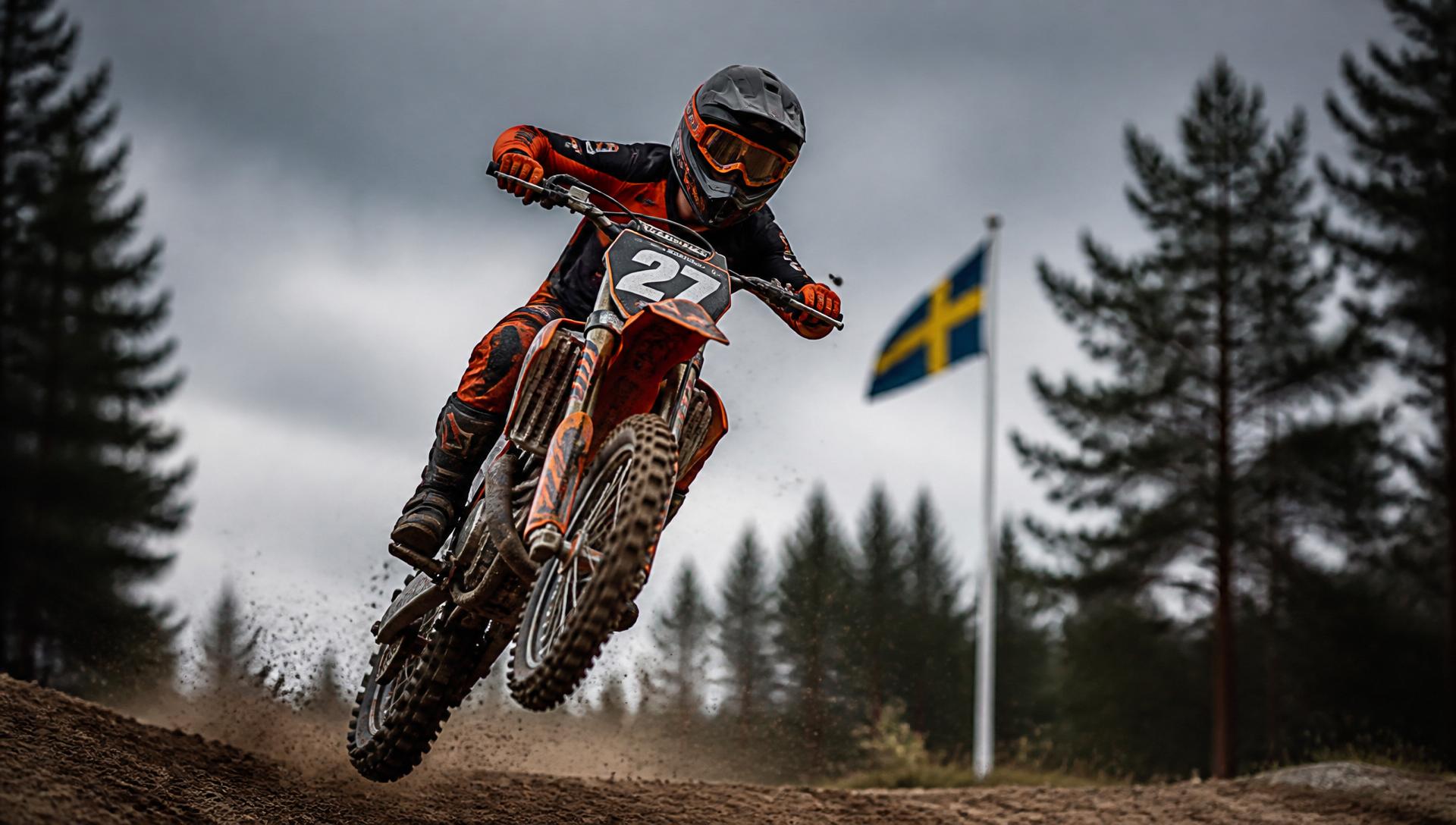 Melker Hörnskog i luften över ett hopp på motocrossbanan